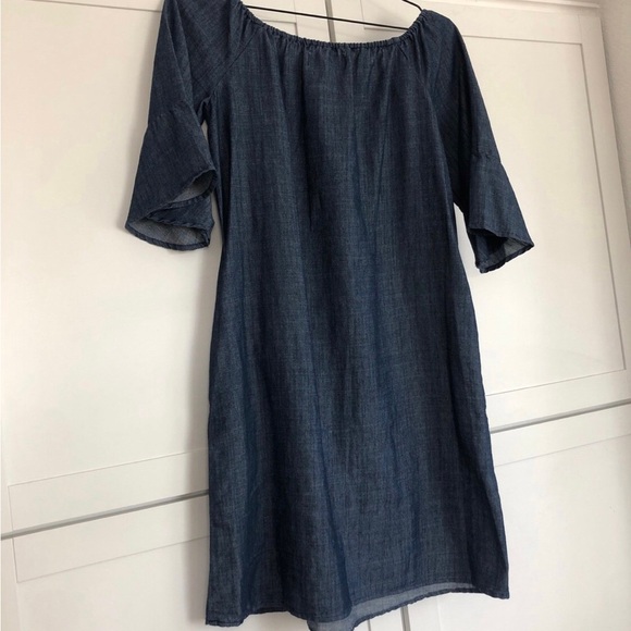 Philosophy Blue Chambray Off-Shoulder Mini A-Line Dress - Picture 3 of 9